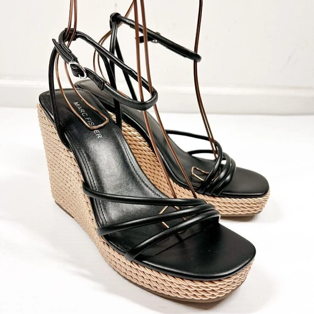 Marc Fisher Womens Size 10M Zeki Strappy Ankle Strap Wedge Heels Shoes BHFO 5777